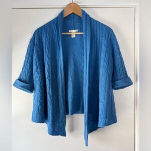 White + Warren 100% Cashmere Cable Knit Short Sleeve Open Shrug Cardigan Large